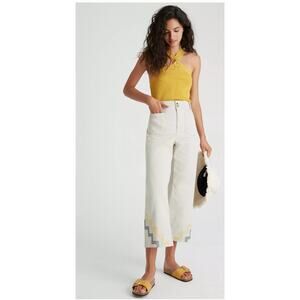 NWT Anthropologie Maeve Embroidered Wide-Leg Crop Pants 12 Cottagecore Romantic